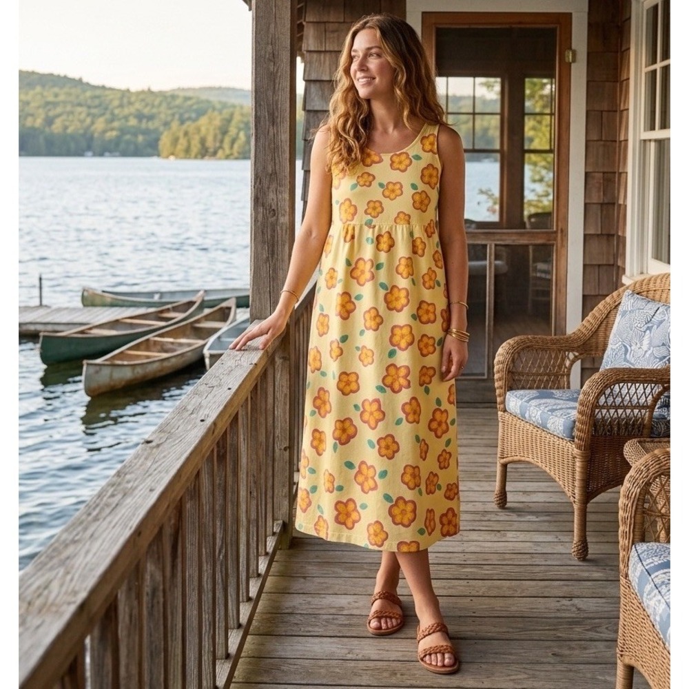 VTG Fresh Produce Floral Country Core Midi Dress L• Coastal Casual Whimsical Fun